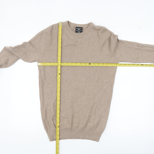True Classic Men's Beige Cotton Crew Neck Pullover Jumper M