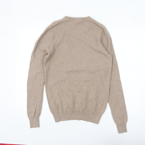 True Classic Men's Beige Cotton Crew Neck Pullover Jumper M