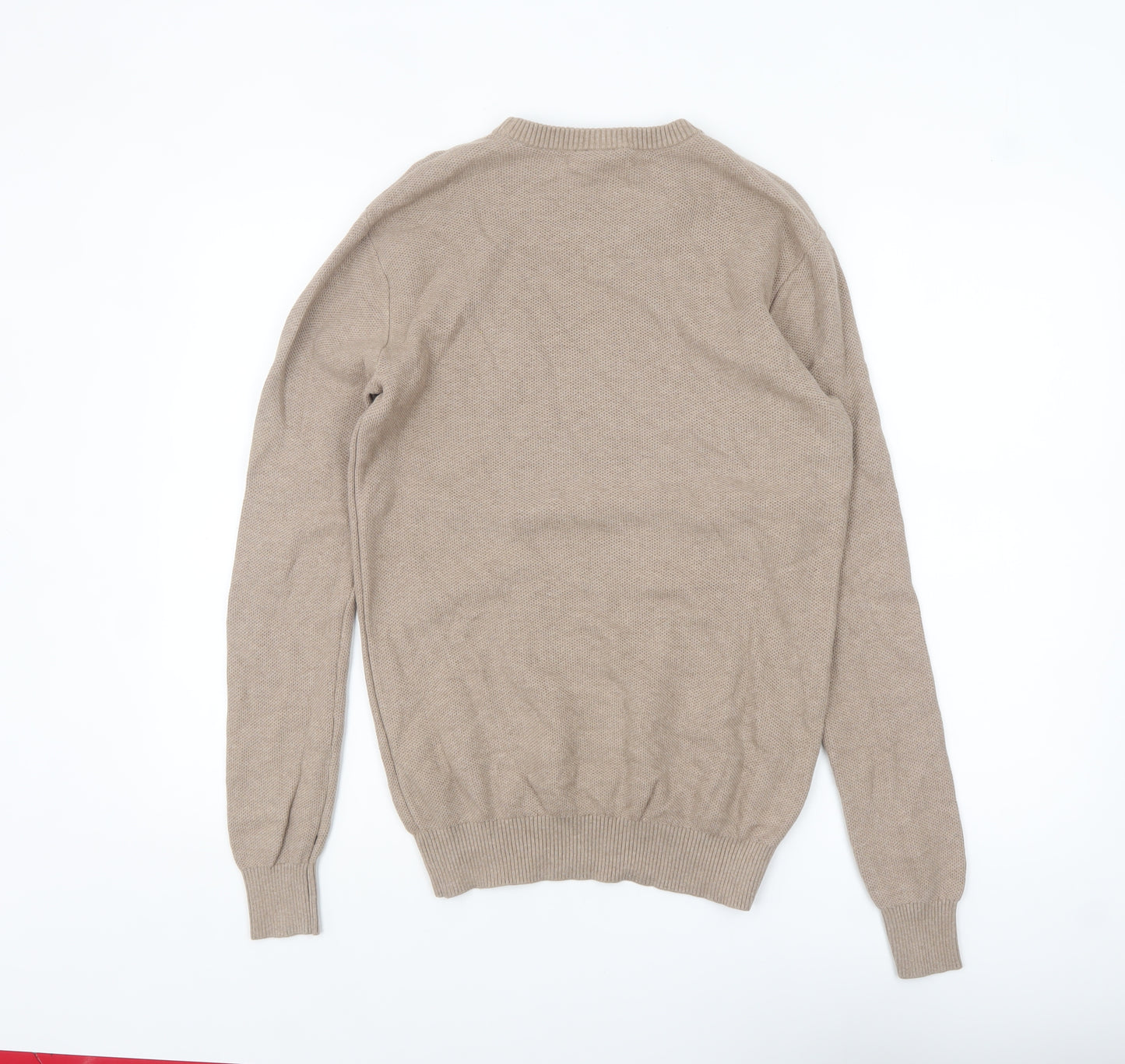 True Classic Men's Beige Cotton Crew Neck Pullover Jumper M