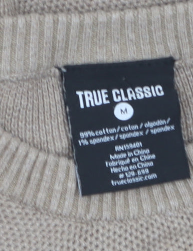 True Classic Men's Beige Cotton Crew Neck Pullover Jumper M