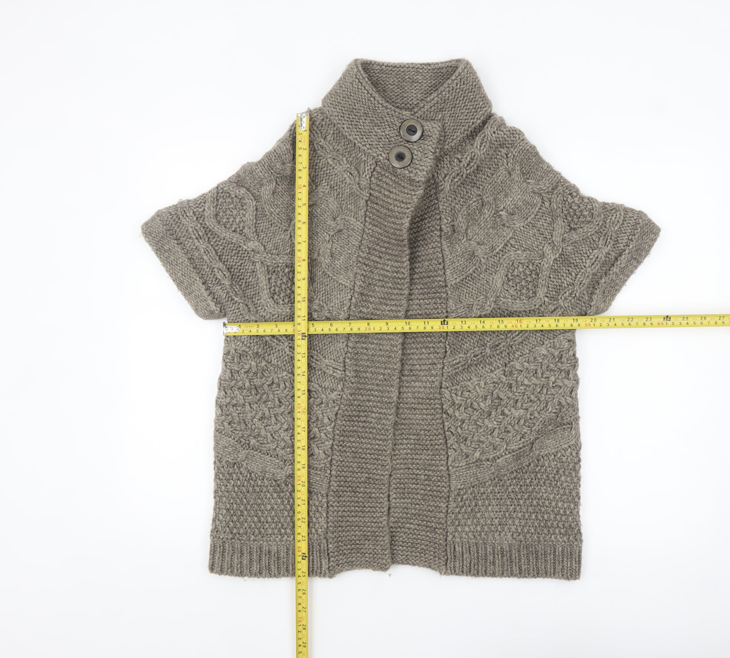 Marks and Spencer Women's Brown Short Sleeve Cable-Knit Cardigan UK 12