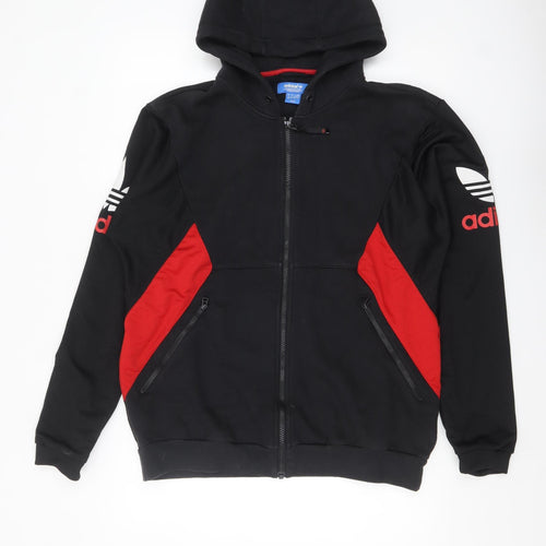 adidas Mens Black Red Full Zip Hoodie L Sportswear Fleece