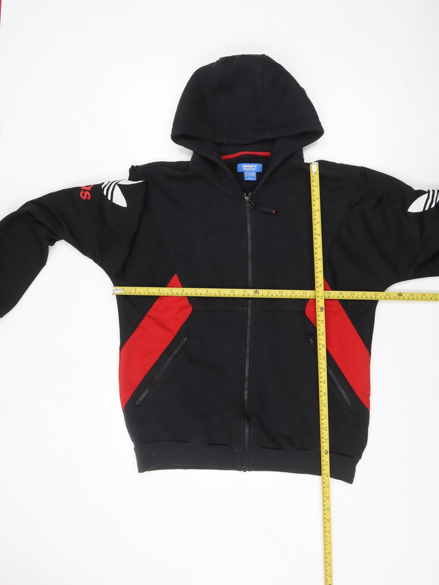 adidas Mens Black Red Full Zip Hoodie L Sportswear Fleece