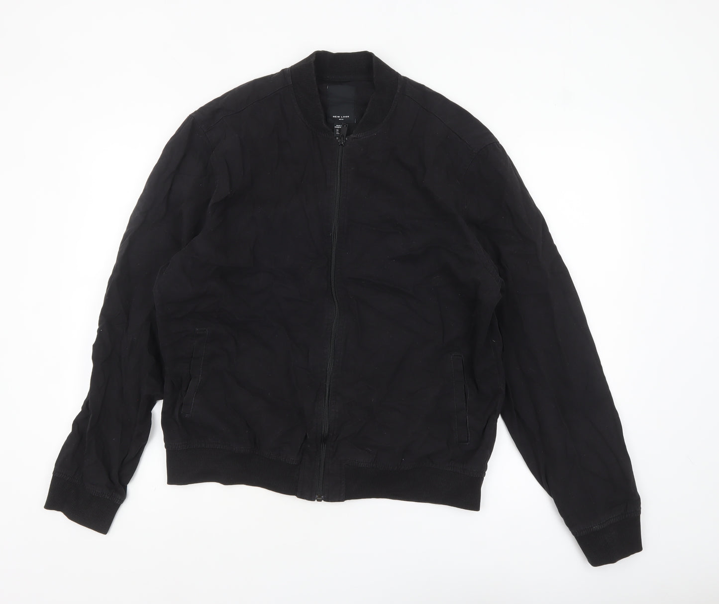 New Look Men’s Black Bomber Jacket Size M Cotton Zip Casual