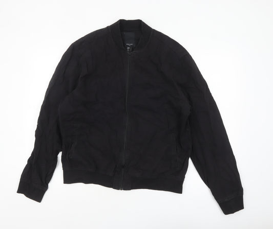 New Look Men’s Black Bomber Jacket Size M Cotton Zip Casual