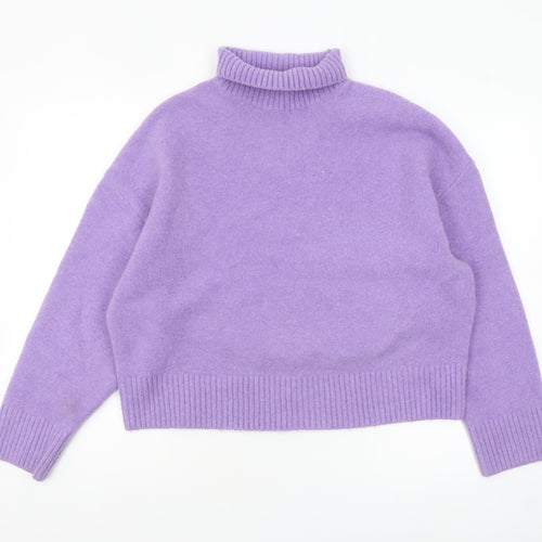 ZARA Women Purple Wool Blend Roll Neck Jumper Size 8