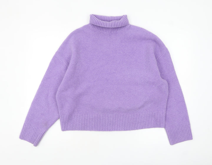 ZARA Women Purple Wool Blend Roll Neck Jumper Size 8