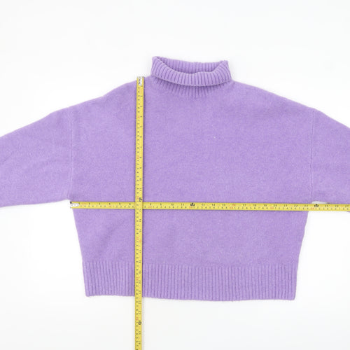ZARA Women Purple Wool Blend Roll Neck Jumper Size 8