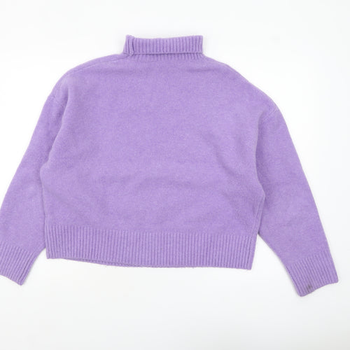 ZARA Women Purple Wool Blend Roll Neck Jumper Size 8