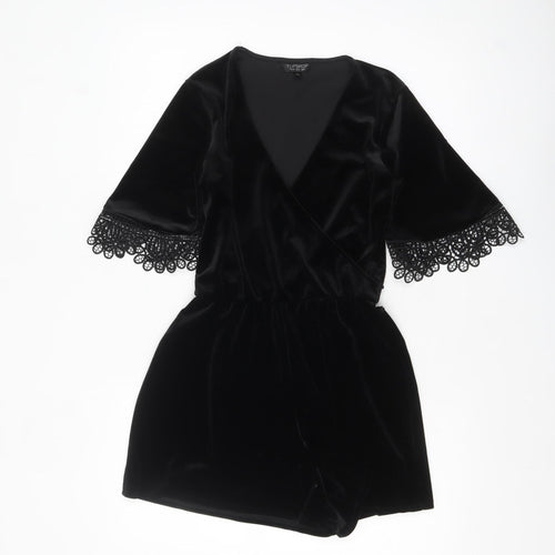 Topshop Women’s Black Velvet Lace Playsuit Size 6