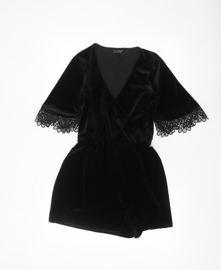 Topshop Women’s Black Velvet Lace Playsuit Size 6