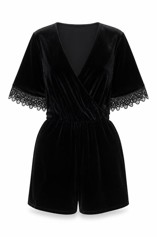 Topshop Women’s Black Velvet Lace Playsuit Size 6