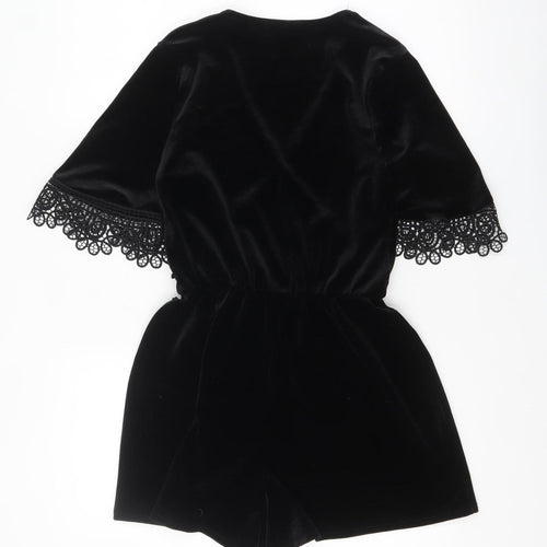 Topshop Women’s Black Velvet Lace Playsuit Size 6
