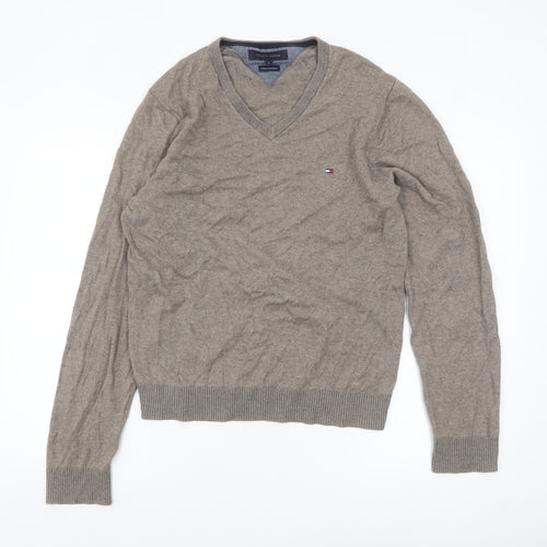 Tommy Hilfiger Men’s Beige V-Neck Cotton Cashmere Jumper M