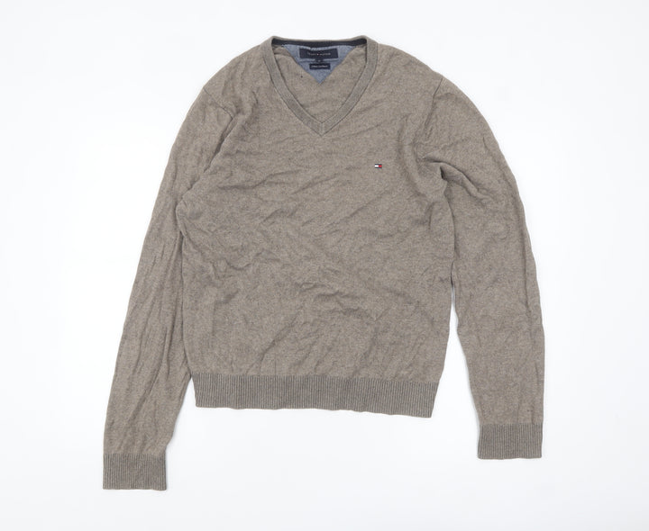 Tommy Hilfiger Men’s Beige V-Neck Cotton Cashmere Jumper M