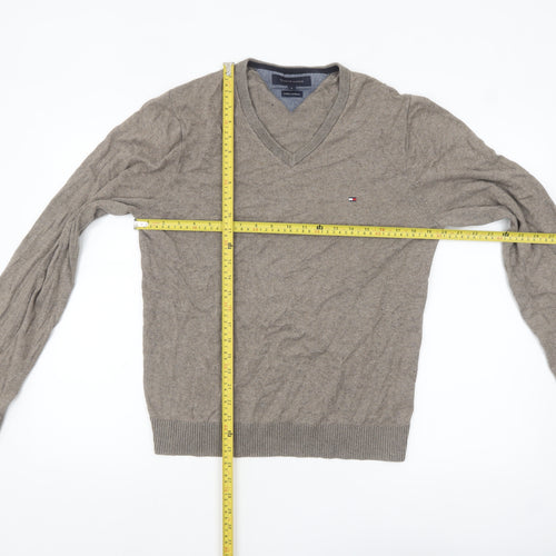 Tommy Hilfiger Men’s Beige V-Neck Cotton Cashmere Jumper M