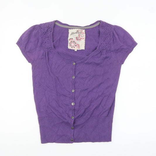 Mantaray Women's Purple Cotton Short Sleeve Cardigan Size 14