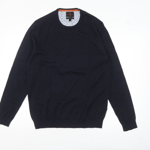 Simon Carter Men's Blue Merino Wool Crew Neck Jumper Size M