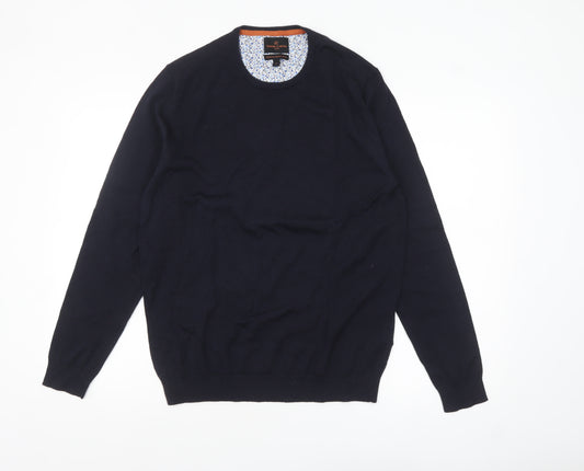 Simon Carter Men's Blue Merino Wool Crew Neck Jumper Size M