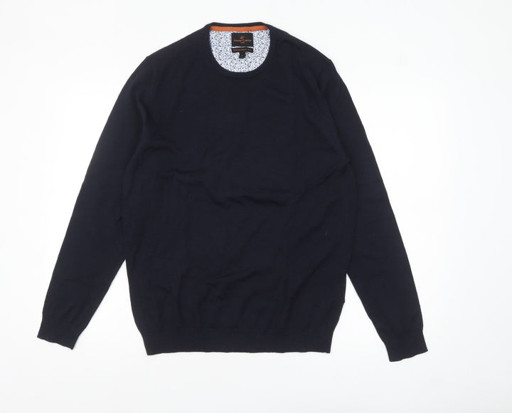 Simon Carter Men's Blue Merino Wool Crew Neck Jumper Size M