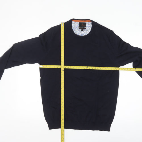 Simon Carter Men's Blue Merino Wool Crew Neck Jumper Size M