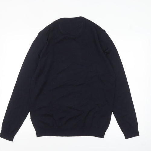 Simon Carter Men's Blue Merino Wool Crew Neck Jumper Size M