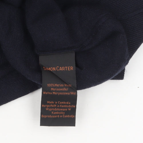 Simon Carter Men's Blue Merino Wool Crew Neck Jumper Size M