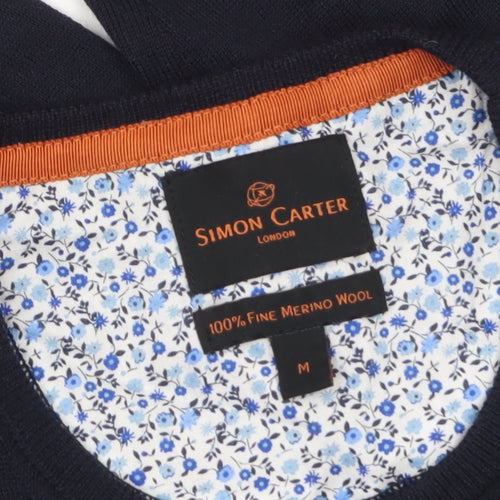 Simon Carter Men's Blue Merino Wool Crew Neck Jumper Size M