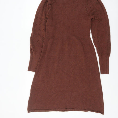 b.young Women's Brown Knit Jumper Dress Size S Long Sleeve