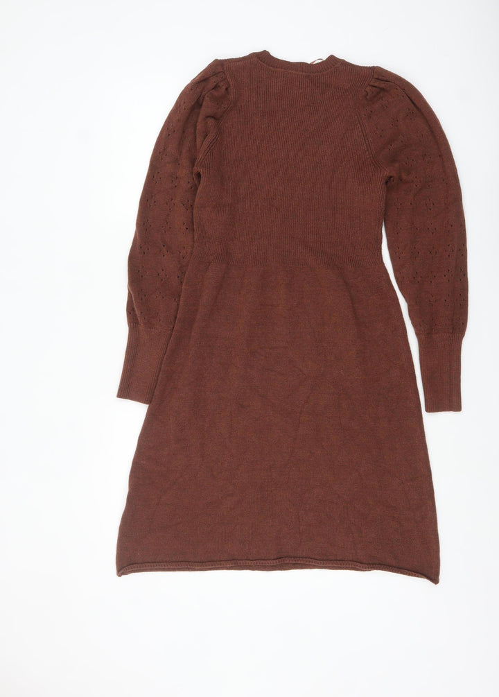 b.young Women's Brown Knit Jumper Dress Size S Long Sleeve