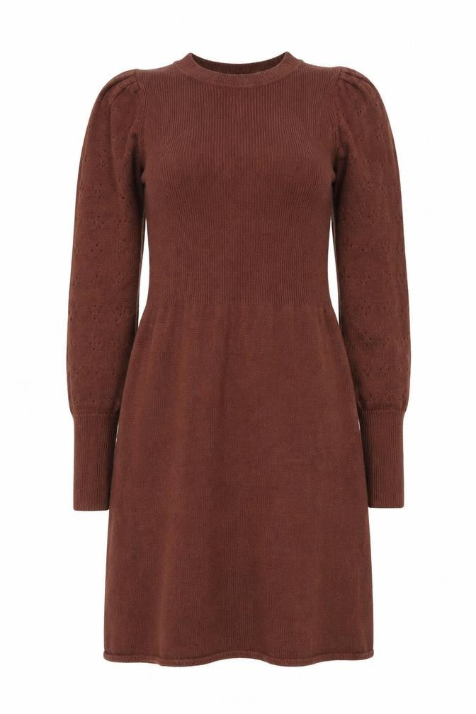 b.young Women's Brown Knit Jumper Dress Size S Long Sleeve