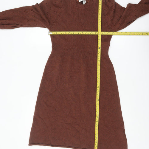 b.young Women's Brown Knit Jumper Dress Size S Long Sleeve