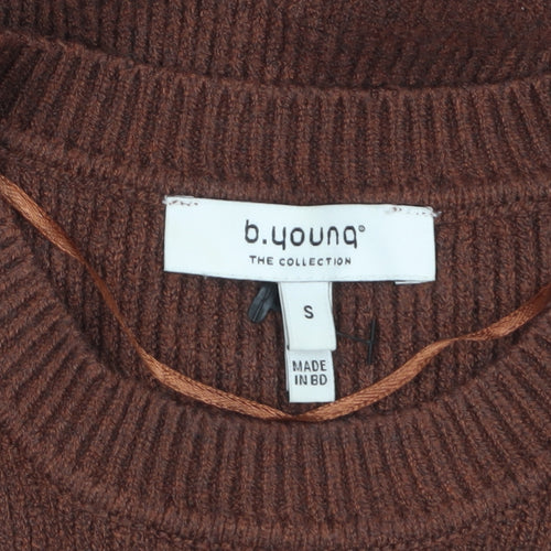 b.young Women's Brown Knit Jumper Dress Size S Long Sleeve