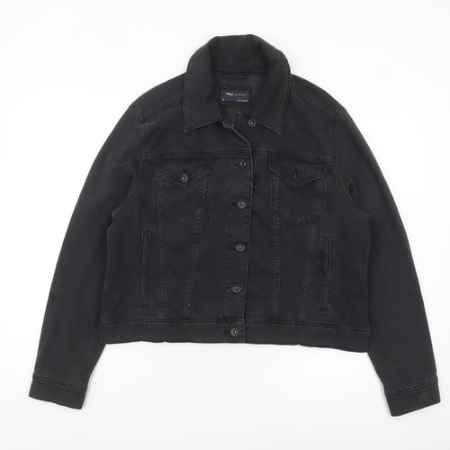 Marks and Spencer Women's Black Denim Jacket Size 16 Buttoned Classic Style
