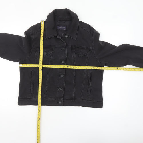 Marks and Spencer Women's Black Denim Jacket Size 16 Buttoned Classic Style