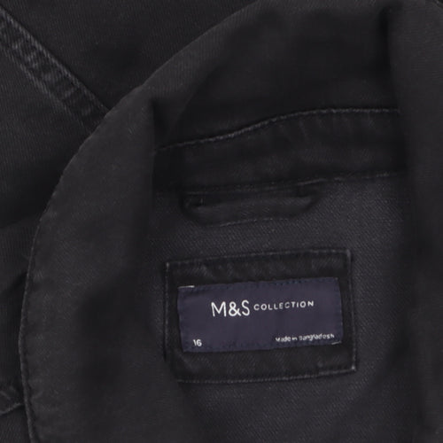 Marks and Spencer Women's Black Denim Jacket Size 16 Buttoned Classic Style