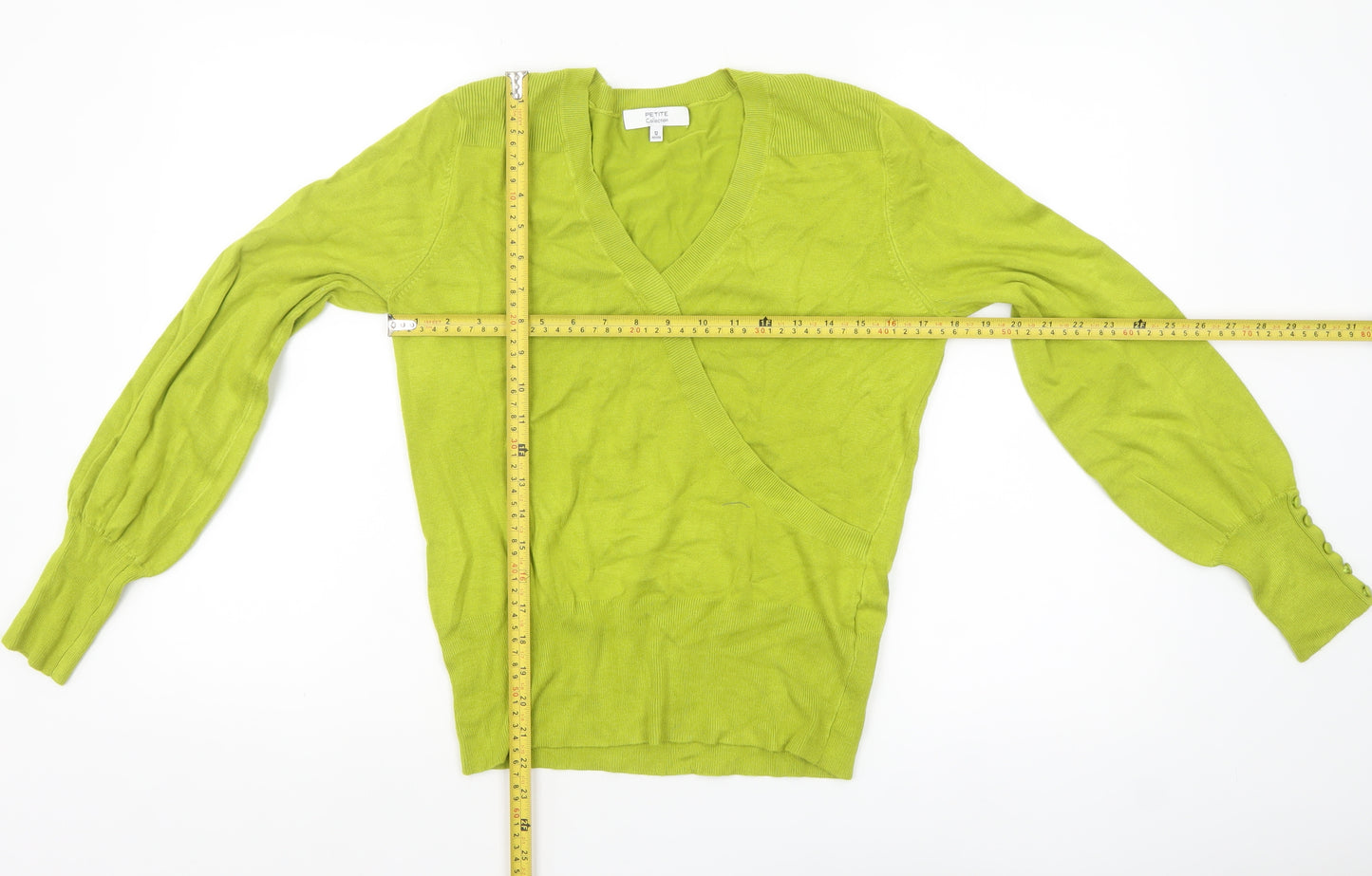 Petite Collection Women’s Green V-Neck Wrap Jumper Size 12 Petite