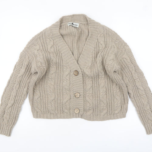 Collezione Gaia Women Beige Wool Cable Knit Cardigan S