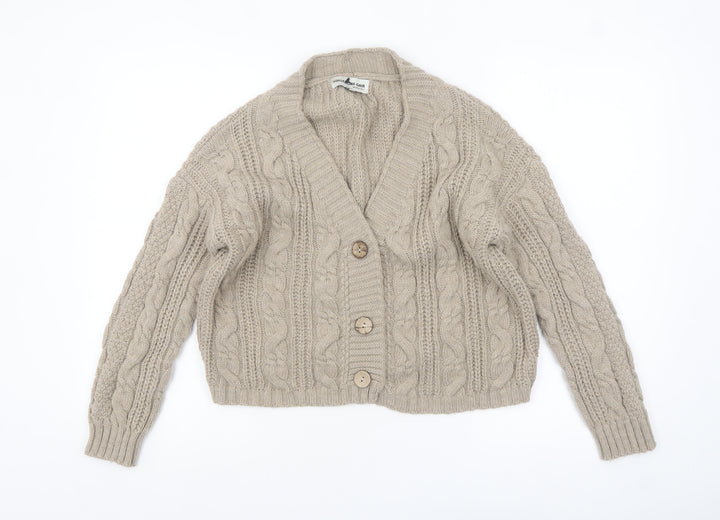 Collezione Gaia Women Beige Wool Cable Knit Cardigan S