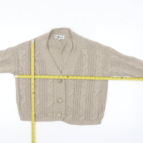 Collezione Gaia Women Beige Wool Cable Knit Cardigan S
