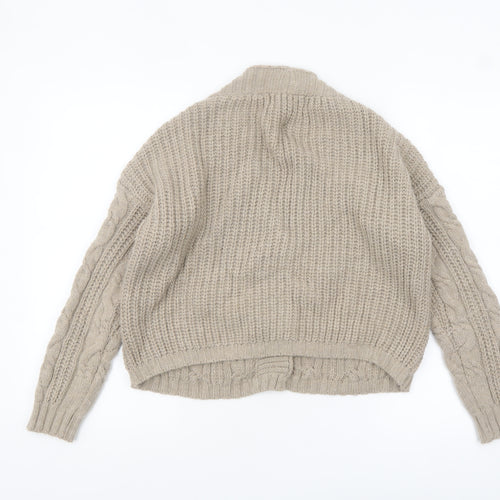 Collezione Gaia Women Beige Wool Cable Knit Cardigan S