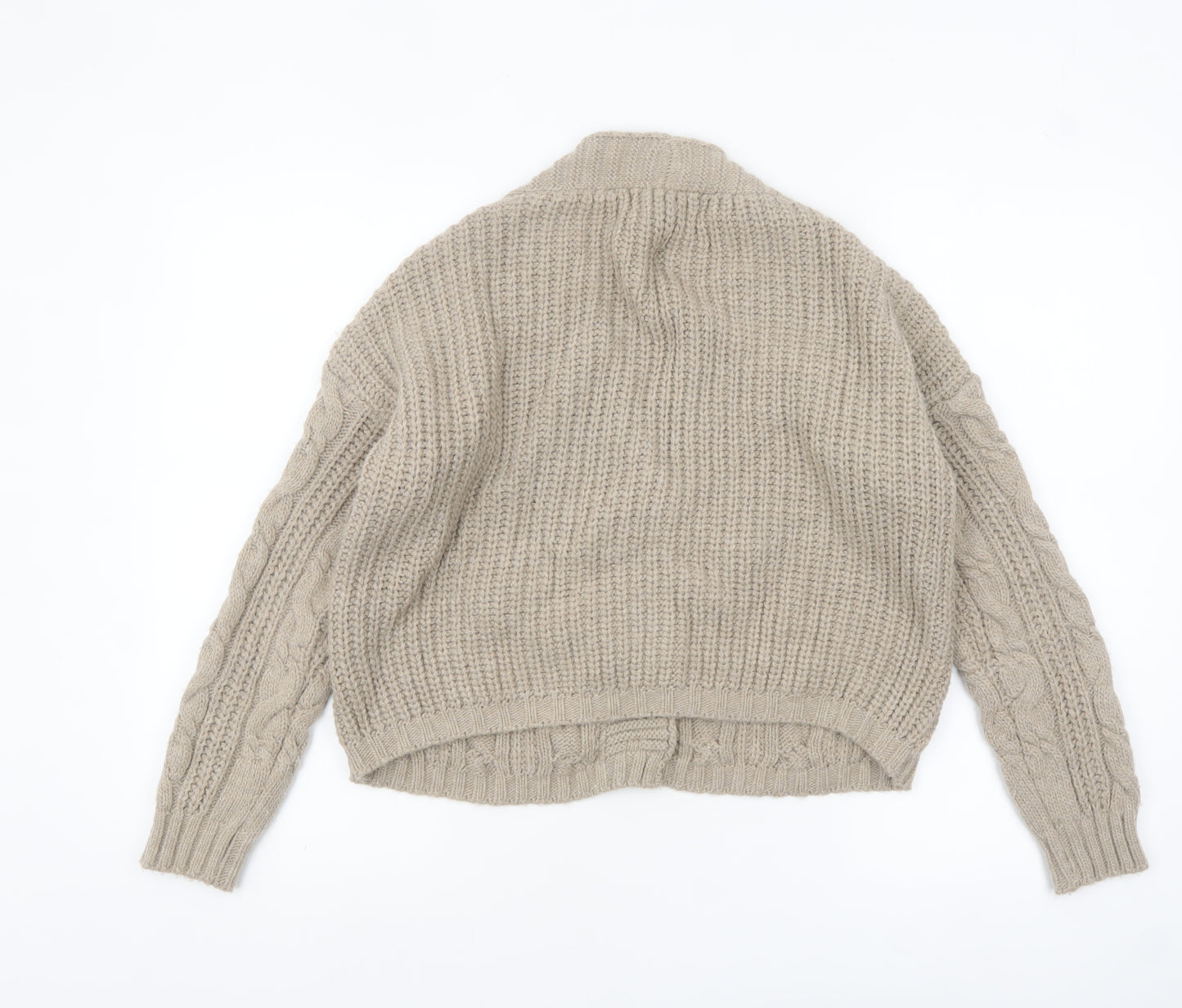 Collezione Gaia Women Beige Wool Cable Knit Cardigan S