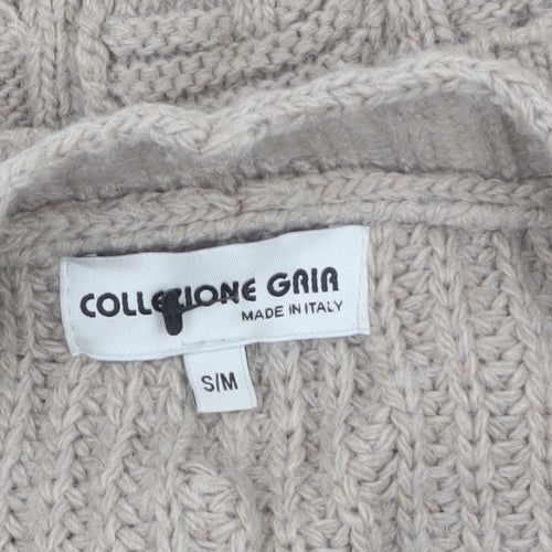 Collezione Gaia Women Beige Wool Cable Knit Cardigan S