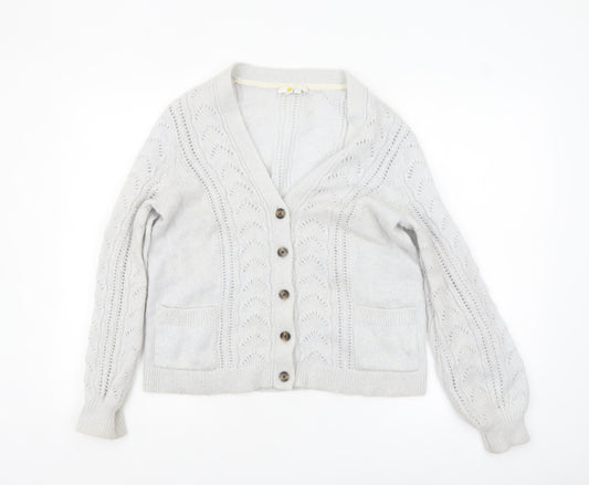 Boden Women Grey Cable-Knit Cardigan Size S V-Neck Wool Blend