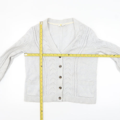 Boden Women Grey Cable-Knit Cardigan Size S V-Neck Wool Blend