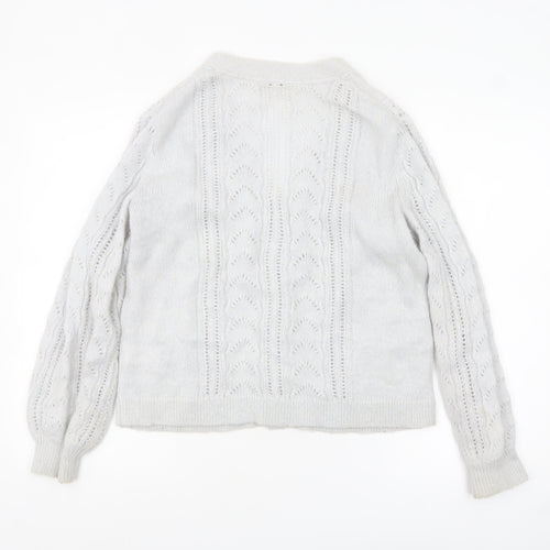 Boden Women Grey Cable-Knit Cardigan Size S V-Neck Wool Blend