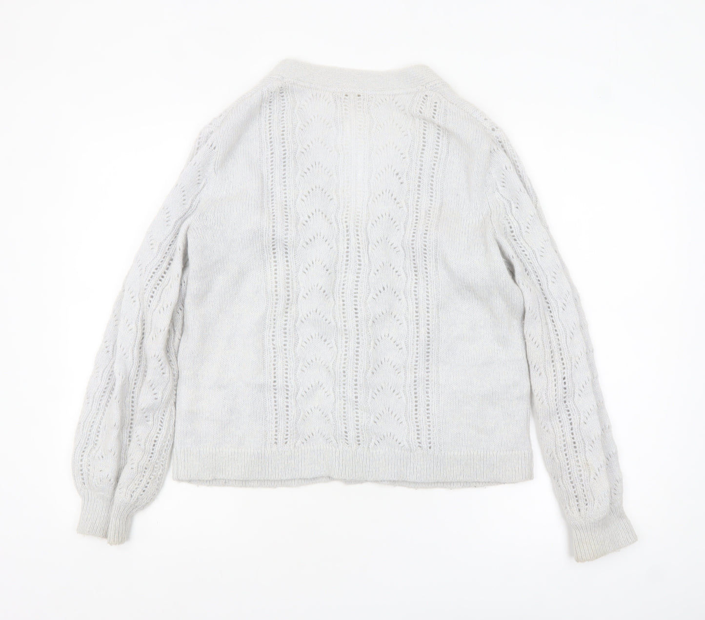 Boden Women Grey Cable-Knit Cardigan Size S V-Neck Wool Blend