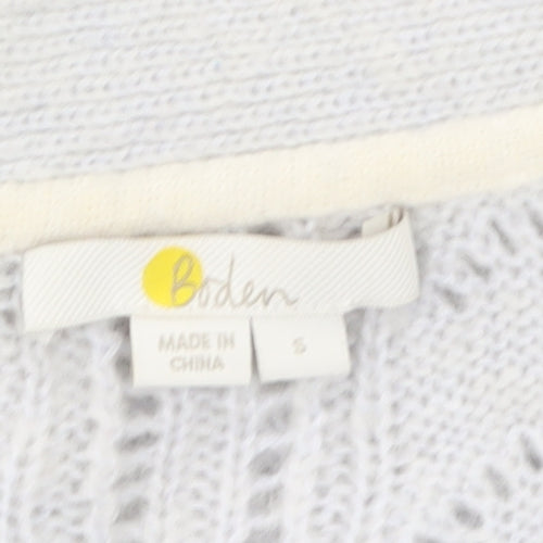 Boden Women Grey Cable-Knit Cardigan Size S V-Neck Wool Blend