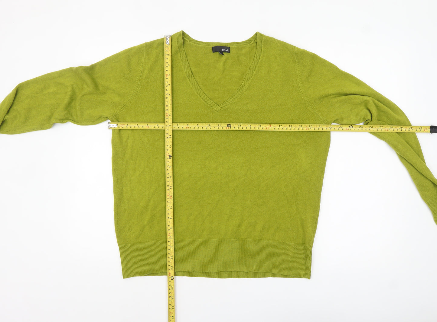 Next Women’s Green V-Neck Acrylic Pullover Jumper Size 18