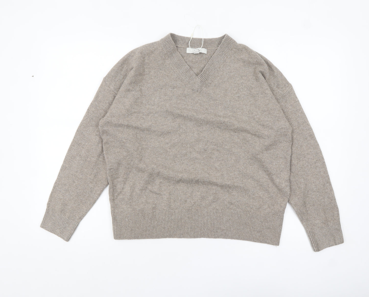 Marks and Spencer Womens Beige V-Neck Wool Blend Jumper M